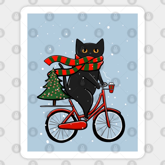 Black Cat Winter Bicycle Ride Sticker by KilkennyCat Art